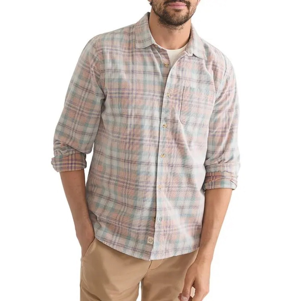 Marine Layer Button Down Mens Small Orange Plaid Corduroy Shirt